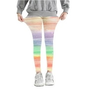 JSGEK Rainbow Striped Leggings Girls' High Waist Yoga Pants Stretchy Workout Leggings Comfy Fitness Tights Activewear Gym Running Sports Multicolor 4 Years