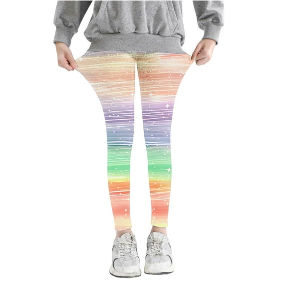 JSGEK Rainbow Striped Leggings Girls' High Waist Yoga Pants Stretchy Workout Leggings Comfy Fitness Tights Activewear Gym Running Sports Multicolor 5 Years