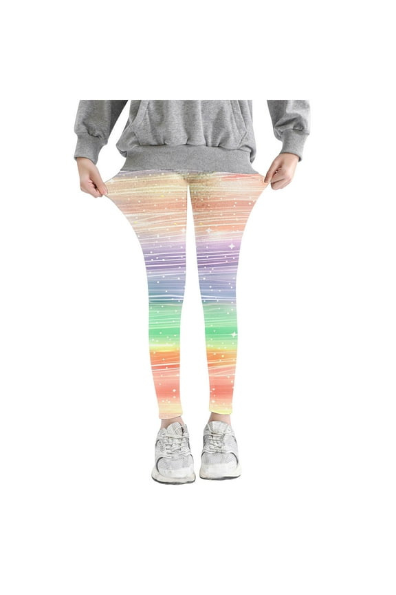 Rainbow Striped Leggings Girls' High Waist Yoga Pants Stretchy Workout Leggings Comfy Fitness Tights Activewear Gym Running Sports Multicolor 7 Years