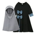 thumbnail image 1 of JSGEK Ramadan Girl Robe Dress with Hijab Floral Print Long Sleeve Muslim Abaya Dubai Girls Outfits Eid Prayer Dresses Black 6 Years, 1 of 9