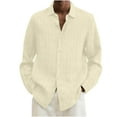 thumbnail image 1 of JSGEK Regular Fit Solid Color Loose Vintage Long Sleeve Clearance Turn Down Collared Tops Casual Clothes for Men Button Down Blouse Men's Spring Business Shirts Long Sleeve Khaki L, 1 of 6