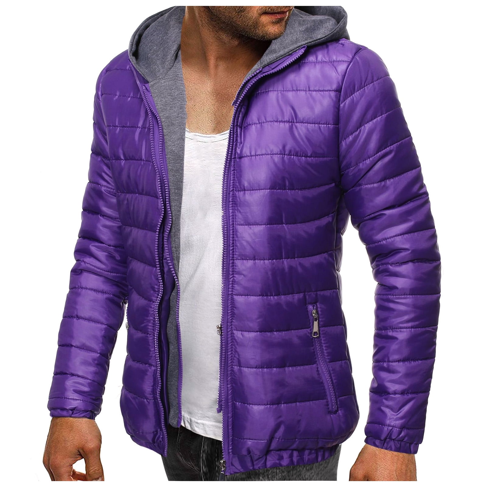 JSGEK Rollbacks Men's Lightweight Packable Hooded Down Jacket Solid
