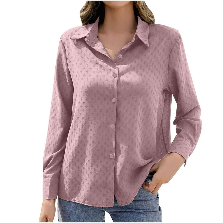 JSGEK Sales Long Sleeve Shirts For Women Turndown Collar Lapel