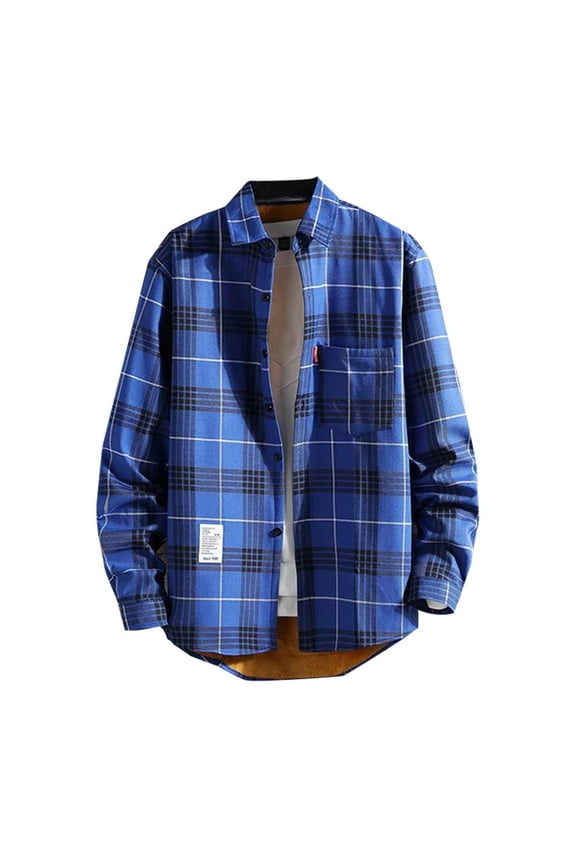 Men's Quilted Lined Flannel Jackets Thicken Plaid Shirt Jacket Casual Long Sleeve Button Down Shirts Pocket Jackets for Men Blue XL