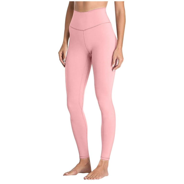 JSGEK Sales Women's High Waist Yoga Pants with Pockets Hip Lift  Quick-drying Running Tummy Control Pants Workout Leggings Pink S 