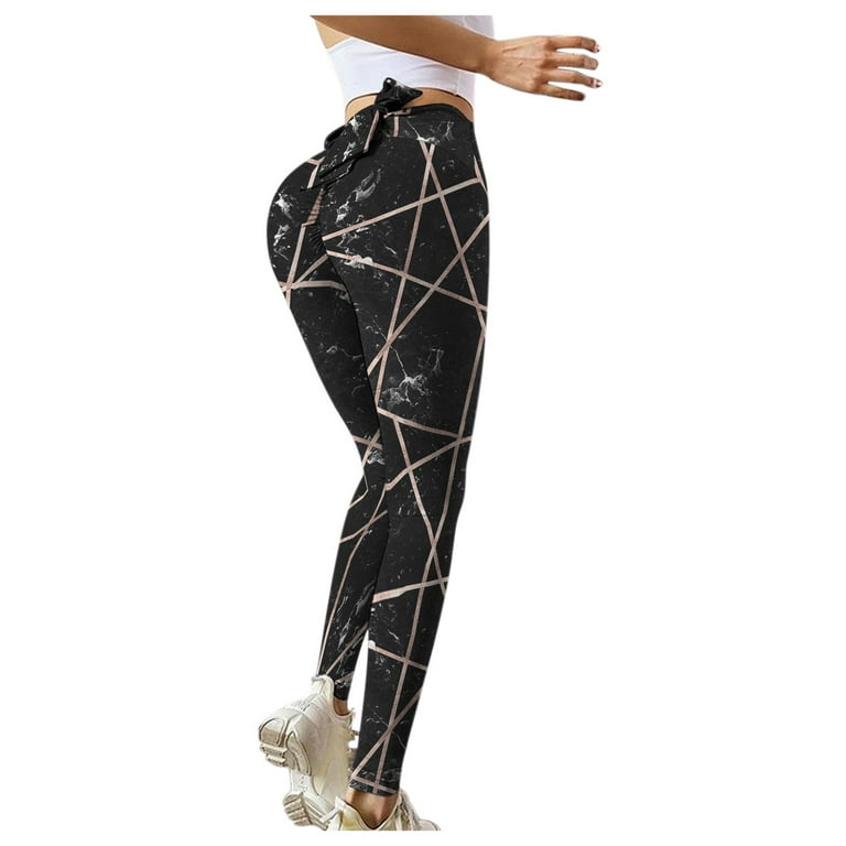 JSGEK Savings High Waist Yoga Pants for Women with Pockets, Hip Lifting  Tummy Control Marble Print Running Sports Workout Yoga Leggings White XL 