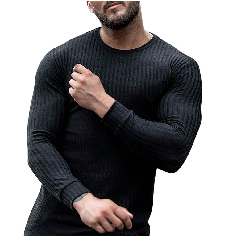 JSGEK Savings Men's Slim Crewneck Sweater New Sports Shirts Casual Knitwear  Long Sleeves Autumn And Winter Pullover Black XL