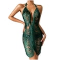 thumbnail image 1 of JSGEK Sexy Babydoll Lingerie Nightgown for Women Halter Neck Deep V Neck Lace Trim Mini Dress Intimate Sleepwear Nightwear Green L, 1 of 6