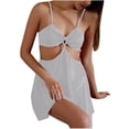 thumbnail image 1 of JSGEK Sexy Chemise Lingerie Bodysuit for Women Spaghetti Strap Cutout Front Tie Accent Mini Dress Intimate Nightwear Sleepwear Gray M, 1 of 4