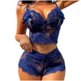 thumbnail image 1 of JSGEK Sexy Lace Lingerie Set for Women Spaghetti Strap Crop Top and Matching Shorts Two Piece Intimate Nightwear Underwear Blue S, 1 of 5
