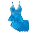 thumbnail image 1 of JSGEK Sexy Lingerie Set for Women Spaghetti Strap Ruffle Hem Peplum Top and Matching Shorts Two Piece Intimate Nightwear Blue M, 1 of 5