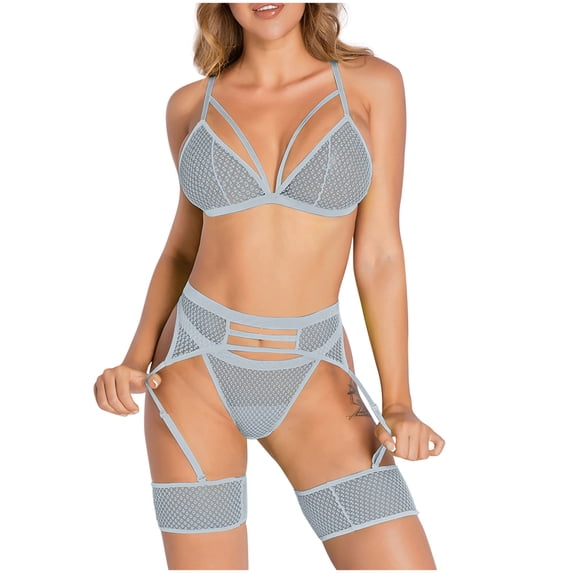 JSGEK Sexy Seamless Lingerie Set for Women Push Up Bra and High Waist Panty Two Piece Soft Stretchy Intimate Nightwear Blue XL