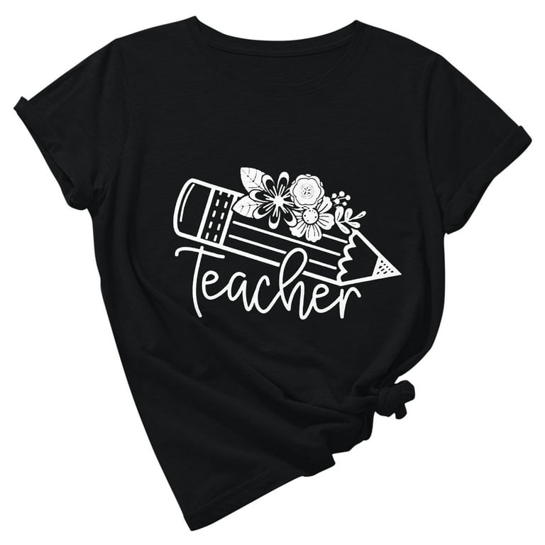 JSGEK Short Shirt Trendy Teacher s Day Cute Printed Short Sleeves Graphic Tees Loose Fit Basic Tops Shirts For Women Crewneck Sweatshirts Casual