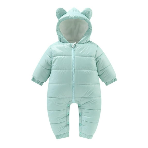 JSGEK Soft Comfy Casual Winter Warm Clothes Cute Baby Infant Solid Color Jumpsuit Long Sleeve Hoodies Outfits Newborn Boys Girls Thick Bodysuit Coat Toddler Baby Onesies Outwear Mint Green,9 Months