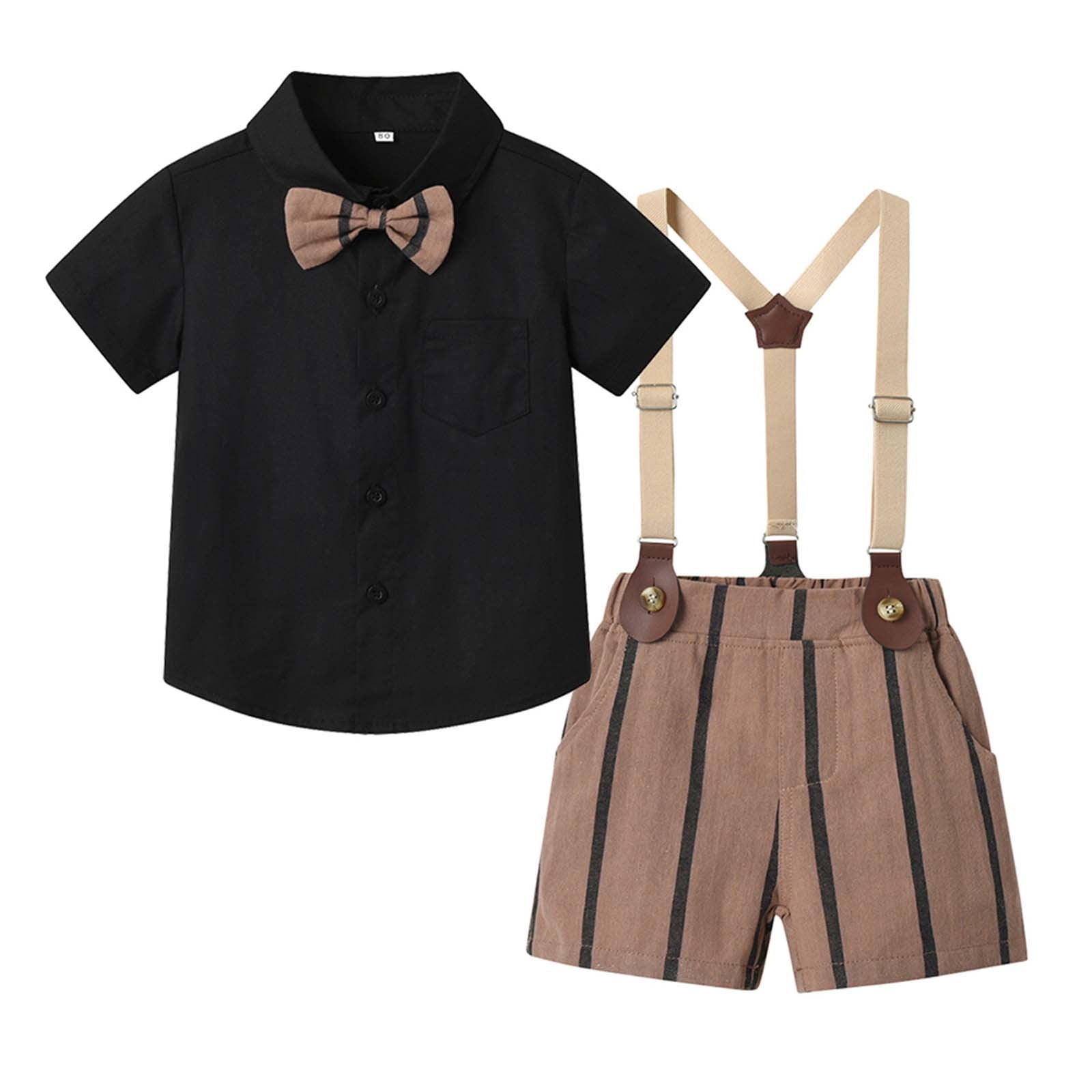 JSGEK Soft Comfy Cute Kids Suspender Sets Summer Fashion Outfits for Boys Girls Loose Short Sleeve Round Neck Blouses Casual Gentleman Outfits Suits Black 18 24 Months Walmart