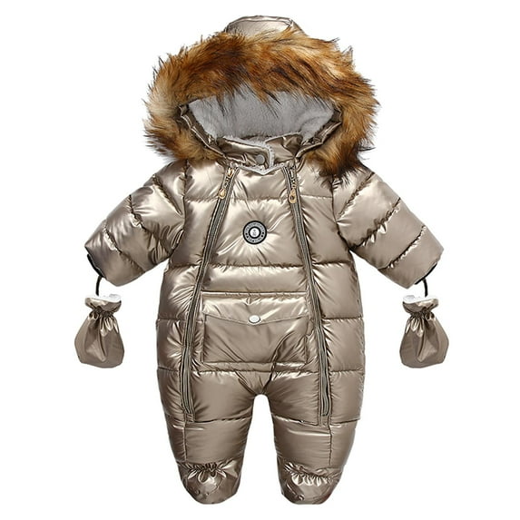 JSGEK Soft Comfy Toddler Baby Onesies Outwear Newborn Boys Girls Thick Snowsuit Coat Casual Winter Warm Clothes Cute Baby Infant Solid Color Jumpsuit Long Sleeve Hoodies Outfits Gold,6 Months