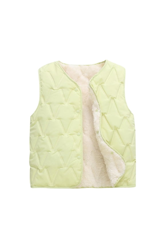 Solid Color Round Neck Sleeveless Down Warm Inner Lining Thick Vest Comfortable Fabric Casual Wear Autumn Winter Ideal for Everyday Activities Green 15 Years