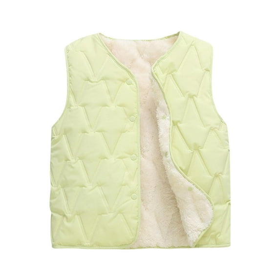 JSGEK Solid Color Round Neck Sleeveless Down Warm Inner Lining Thick Vest Comfortable Fabric Casual Wear Autumn Winter Ideal for Everyday Activities Green 2 Years