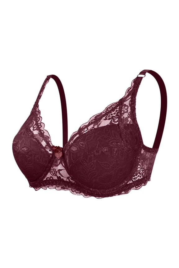 Support and Lift Push Up Lightly Lined Bra for Women Trendy Fashion Underwire Comfort Plus Size Lace Bra Wine 42 Bra for Ladies