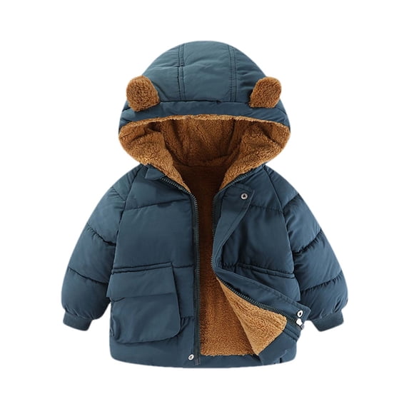 JSGEK Thick Hooded Warm Coat for Boys and Girls Comfortable Soft Insulated Zipper Closure Long Sleeve Perfect for Fall Winter School Outdoor Activities Stylish Jacket Blue 1 Year