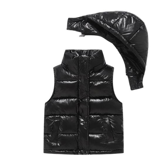 JSGEK Thick Down Vest with Detachable Hood Sleek Style Comfortable Lightweight Suitable for Kids Daily Wear Holiday Parties Outerwear for Age 2-15 Black 2 Years