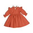 thumbnail image 1 of JSGEK Toddler Baby Girl Cotton Linen Dress Long Sleeve Ruffle Fall Dress Kids Solid Color Dresses Casual Clothes Orange 3 Years, 1 of 3