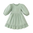 thumbnail image 1 of JSGEK Toddler Baby Girl Dress Long Puff Sleeved Round Neck Button Solid Color Princess Dresses Green 5 Years, 1 of 9