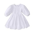 thumbnail image 1 of JSGEK Toddler Baby Girl Dress Long Puff Sleeved Round Neck Button Solid Color Princess Dresses White 2 Years, 1 of 3