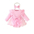thumbnail image 1 of JSGEK Toddler Baby Girl Long Sleeve Fall Dress Flower Lace First Birthday Baptism Christening Dresses Outfit Pink 9-12 Months, 1 of 8