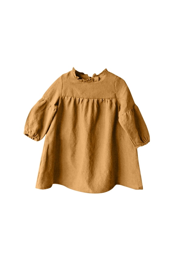 Toddler Baby Girls Dresses Flare Long Sleeve Casual Boho Dress with Bow for Girls Fall Winter Clothes Outfits Yellow 1 Years