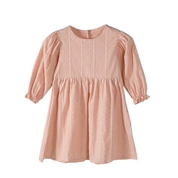 JSGEK Toddler Girl Cotton Linen Dress Long Sleeve Ruffle Fall Dress Kids Solid Dresses Casual Clothes Pink 5 Years