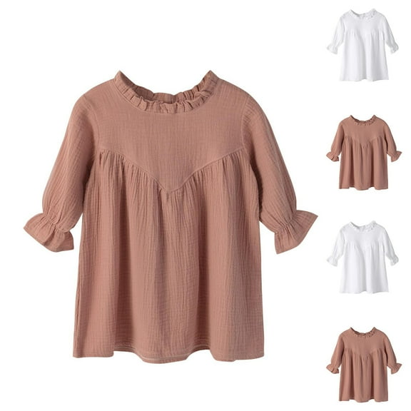 JSGEK Toddler Girls Cotton Long Sleeve Dress Ruffle Mock Neck Mini Dress Casual Loose Summer Dresses Pink 3 Years