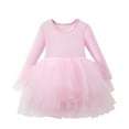 thumbnail image 1 of JSGEK Toddler Girls Tiered Trendy Dress Fall Formal Party Birthday Princess Long Sleeve Tulle Dresses Pink 5-6 Years, 1 of 2