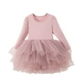 thumbnail image 1 of JSGEK Toddler Girls Tiered Trendy Dress Fall Formal Party Birthday Princess Long Sleeve Tulle Dresses Red 3-4 Years, 1 of 2