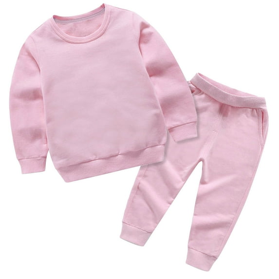 JSGEK Toddler Newborn Baby Boy Outfit Solid Color Long Sleeve Crewneck Sweatshirts Pants Clothes Set Infant Boys Fall Winter 2PCS Pink,6-7 Years