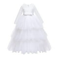 thumbnail image 1 of JSGEK Toddler Trendy Dress Girls Long Sleeve Fall Winter Ruffle Tiered Holiday Party Tulle Dresses White 9 Years, 1 of 9