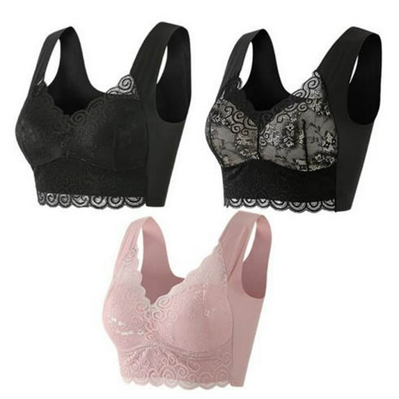 JSGEK Trendy Support and Lift Push up Plunge Fashion Wirefree Comfort without Steel Ring Lace Trim Plus Size Bra Pink XXL Bra for Ladies