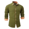 thumbnail image 1 of JSGEK Turn Down Collared Tops Casual Clothes for Men Loose Vintage Long Sleeve Button Down Blouse Long Sleeve Regular Fit Solid Color Clearance Men's Spring BusinessShirts Army Green S, 1 of 7