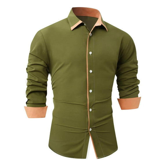 JSGEK Turn Down Collared Tops Casual Clothes for Men Loose Vintage Long Sleeve Button Down Blouse Long Sleeve Regular Fit Solid Color Clearance Men's Spring BusinessShirts Army Green S