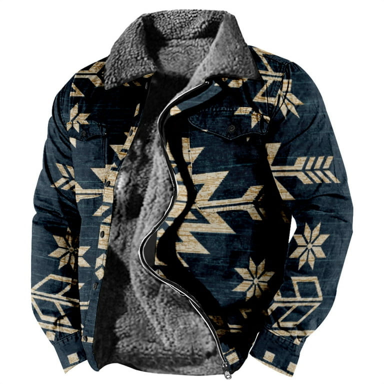 JSGEK Turn Down Collared Casual Clothes for Men Men s Outerwear Jacket Clearance Loose Vintage Long Sleeve Zip up Long Sleeve Fluffy Fuzzy Sherpa Navy