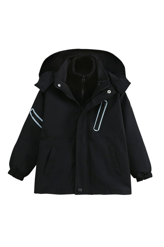 Windbreaker Jacket Waterproof Windproof Winter Fleece Hooded Top Three-in-One Outdoor Lightweight for Kids 4-15 Years School Outdoor Activities Black 11 Years