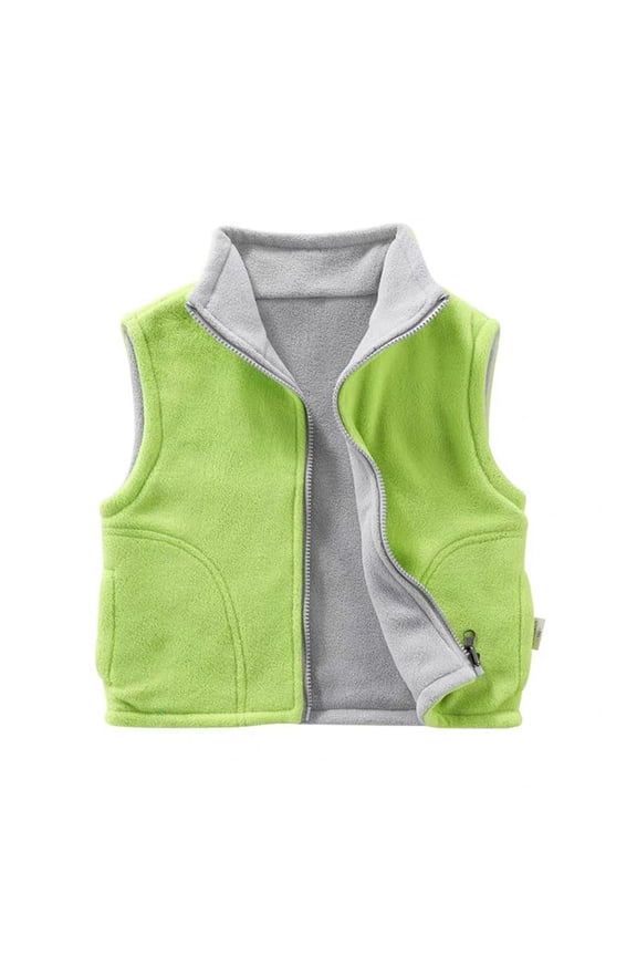 Winter Fleece Vest Double-Sided Warm Outerwear Thickened for Kids Soft Comfortable Breathable Cute Print Perfect for Casual and Special Occasions Green 2-3Years