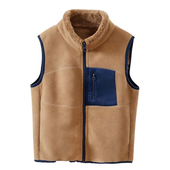JSGEK Winter Fleece Zip-Up Vest Stand-up Collar for Kids Thickened Lined Comfortable Soft Breathable Casual Jacket for Daily Travel Birthday Party 3-17 Years Brown 16-17Years