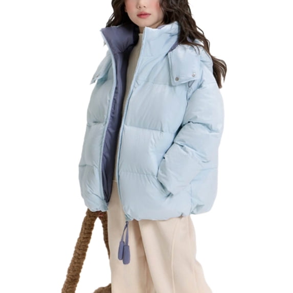 JSGEK Winter Down Hooded Jacket Long Sleeved Casual Outwear Soft Breathable Fabric Cute Print Kids Clothing Suitable for Parties Gatherings Photoshoot Special Occasions Blue 10-11Years