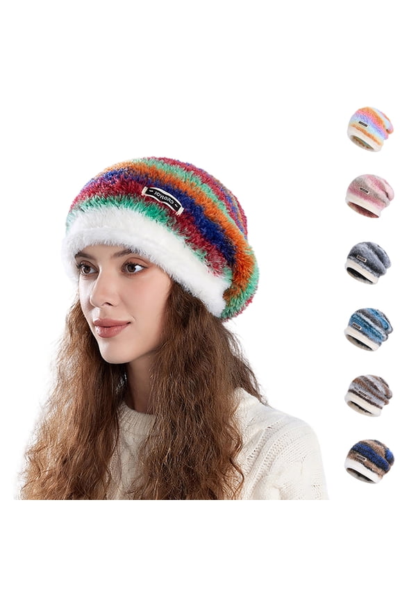 Winter Warm Women's Hats Fashionable Gradient Color Knitted Hats Outdoor Cold-proof Head And Ear Protection Hats Blue Free Size