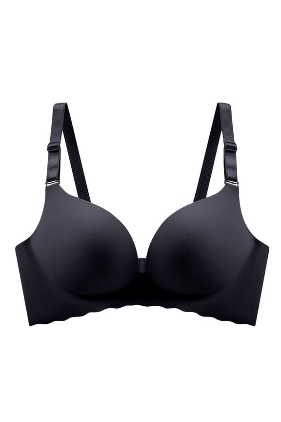 Wirefree Comfort Support and Lift without Steel Ring Gathering Bra Small Cup Underwear Bra Soft Regular Fit Push up Plunge Sexy Black XL Bra for Ladies