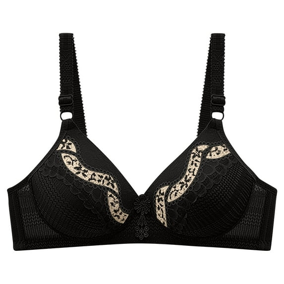 JSGEK Wirefree Comfort without Steel Ring Lightly Lined Bra for Women Fashion Trendy Push up Plunge Comfortable Breathable Lace Bra Support and Lift Black 42 Bra for Ladies
