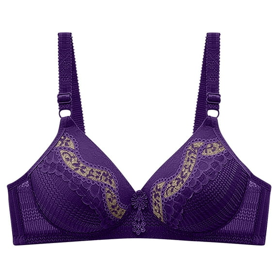 JSGEK Wirefree Comfort without Steel Ring Lightly Lined Bra for Women Clearance Fashion Trendy Push up Plunge Comfortable Breathable Lace Bra Support and Lift Purple 42 Bra for Ladies