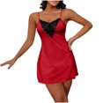thumbnail image 1 of JSGEK Women Contrast Panel Satin Chemise Dress Spaghetti Strap Bodycon Silhouette Nightwear Lingerie Set Red XL, 1 of 5