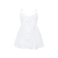 thumbnail image 1 of JSGEK Women Crisscross Strappy Sheer Lace Chemise Dress Flared Ruffle Hem Lingerie for Intimate Evenings White M, 1 of 7